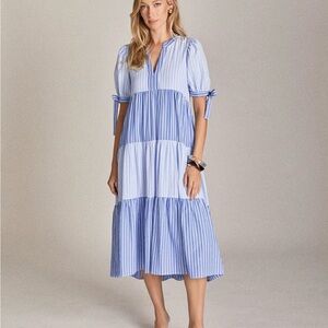 NWT English Factory Blue Striped Tiered Midi Dress Small